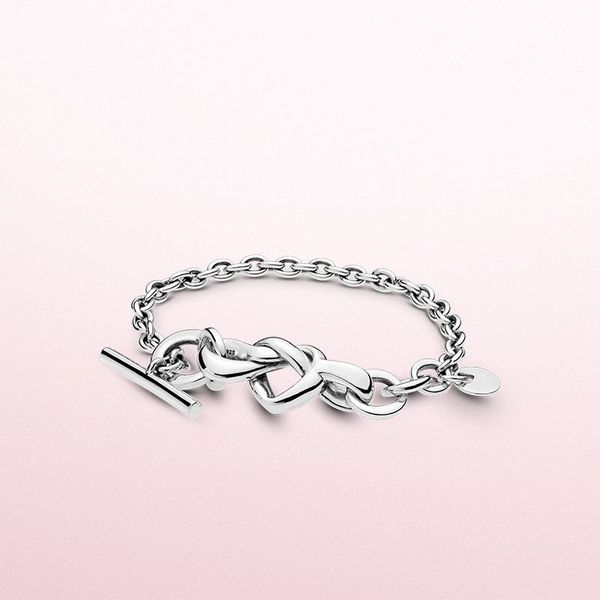 

arrival sterling silver t hand chain bracelets original box for pandora knotted heart bracelet women luxury designer bracelet, Black