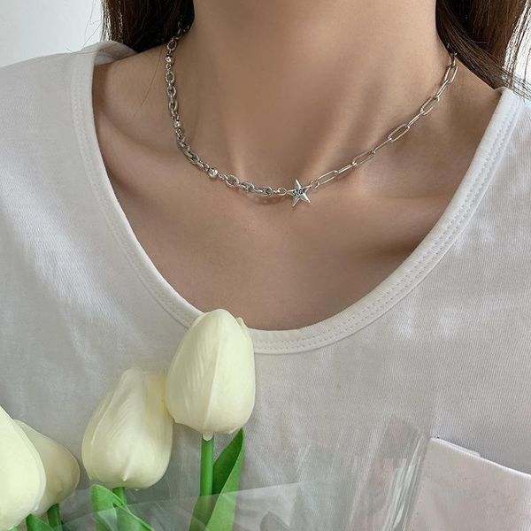 

sncsdk 2020 trend women's necklace sweet creative five-pointed star letter asymmetric all-match temperament clavicle chain, Golden;silver