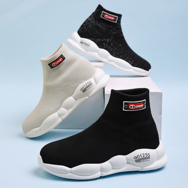 

2020 kids fashion warm for spring/autumn baby toddler casual socks shoes children's sport boys girls stretch knit sneakers, Black