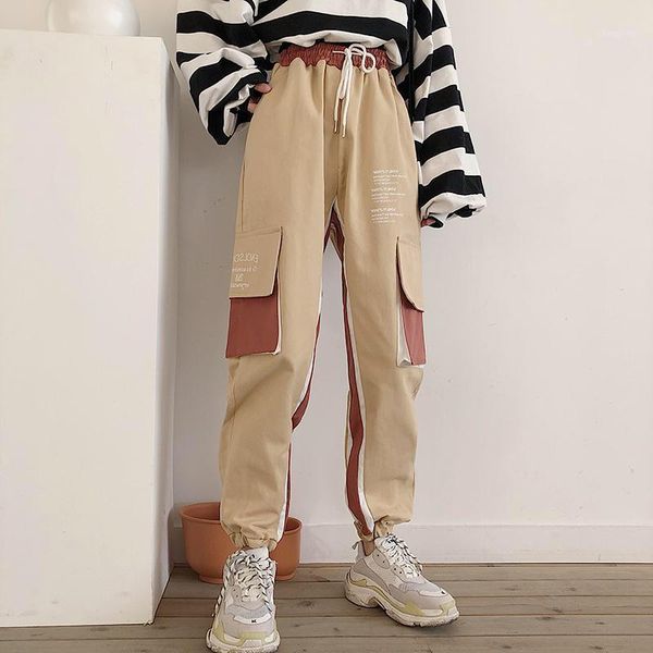 

big pockets joggers women cargo pants plus size elastic waist streetwear korean style harajuku pants punk females trousers1, Black;white