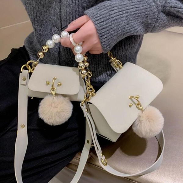

cross body mini pearl tote bag 2021 fashion high-quality matte pu leather women's designer handbag hairball shoulder messenger