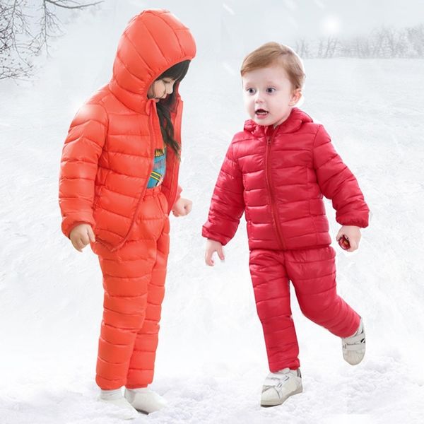 

autumn children clothing sets 2pcs cotton-padded jacket+pants baby boys warm coat kids winter pants suits for girls y200325, White