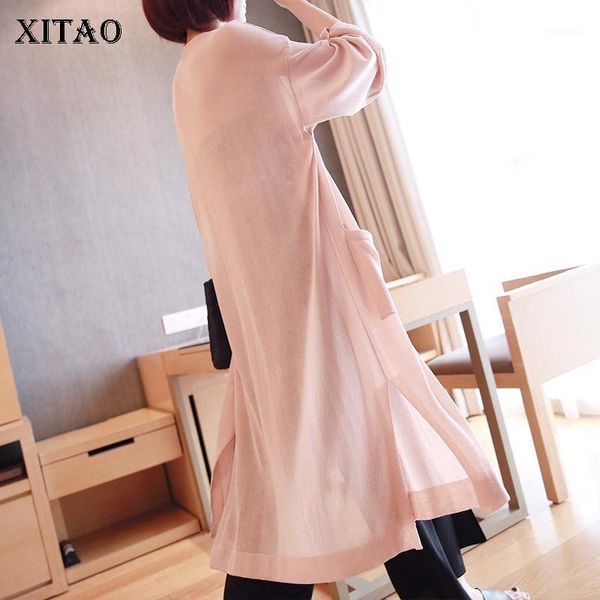

[xitao] korea fashion women 2019 summer asymmetrical solid color v-neck full sleeve long patchwork split casual trench ly10391, Tan;black