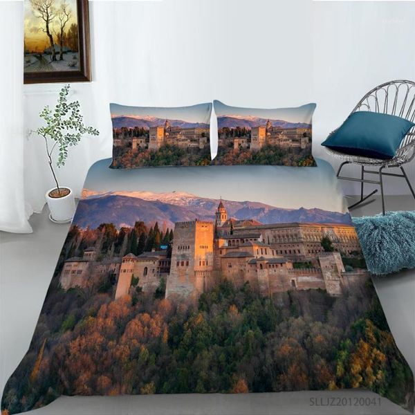 

3d retro buildings with sunset bedding set duvet cover home textiles twin  full king sizes 2/3pcs1