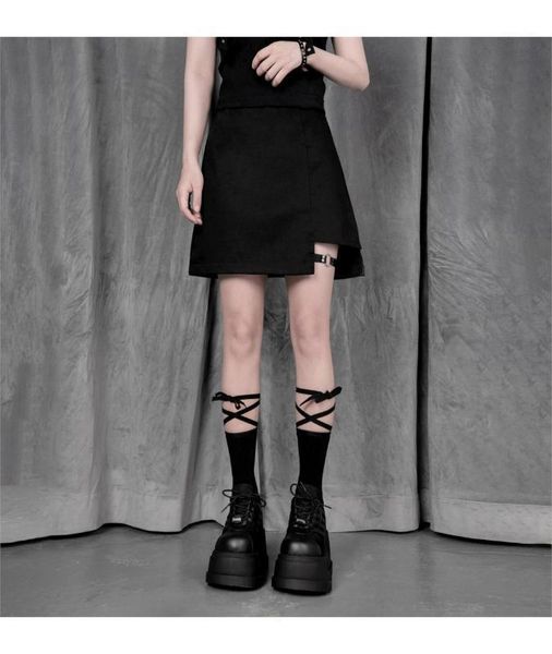 

korean style harajuku street hip hop socks solid color lace up letters printing casual socks for women gothic bandage1, Black;white