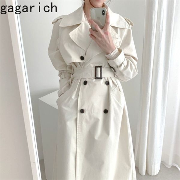 Gagarich mulheres elegante trincheira estilo coreano chique branco grande lapela dupla cintura peito slim reto longo casaco outono 201031