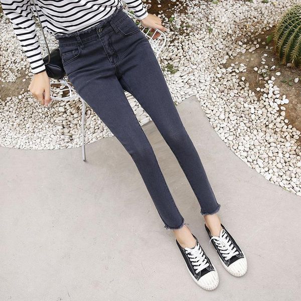 

women's jeans zippers casual jean pants slim women ankle- length stretch vintage high waisted skinny korean pencil, Blue