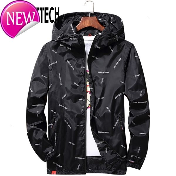 

spring mens thin jacket 2019 autumn plus size 8xl 10xl hooded windbreaker men's coat casual loose letter print jackets and coats, Black
