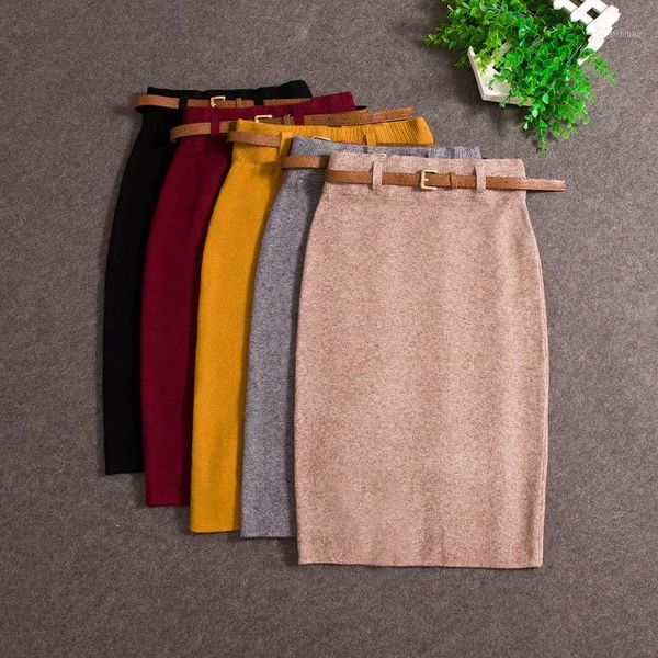 

fashion skirts autumn winter casual women high waist knee-length knitted pencil skirt elegant slim long skirts black skirt1