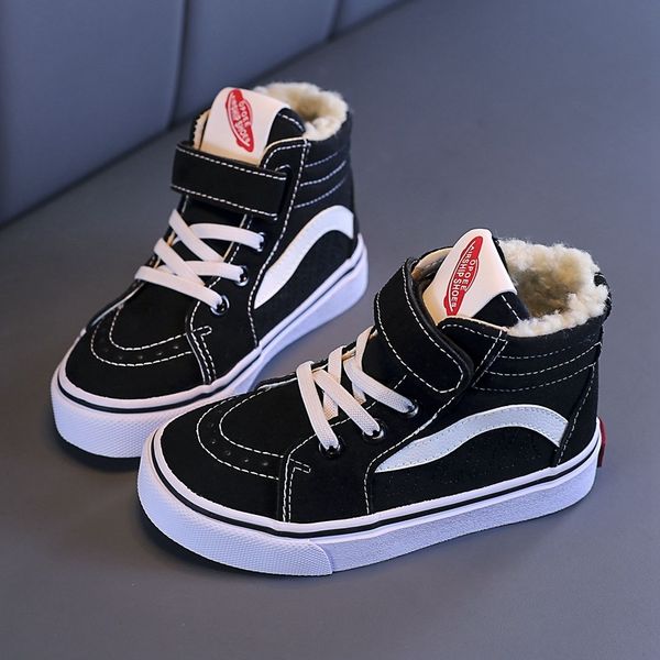 

kids winter high-sneakers for boys girls shoes breathable canvas shoes black warm snow sneaker children casual walking shoes q0112