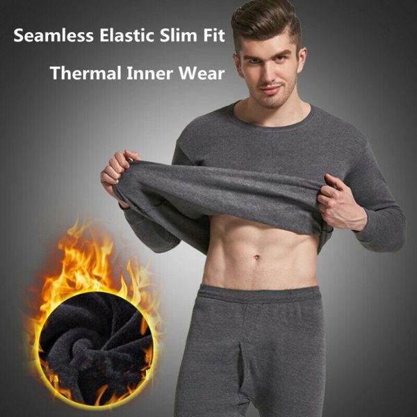 

men seamless elastic warm velvet inner wear thermals underwear pajama set for home ser88 1022, Gray