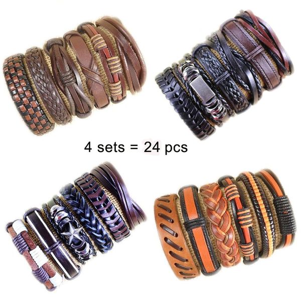 

zotatbele handmade 4 множества 24 шт alloy кожаные браслеты многослойные плетеный rope браслеты boyfriend girlfriend ювелирные изделия дп5 y, Golden;silver