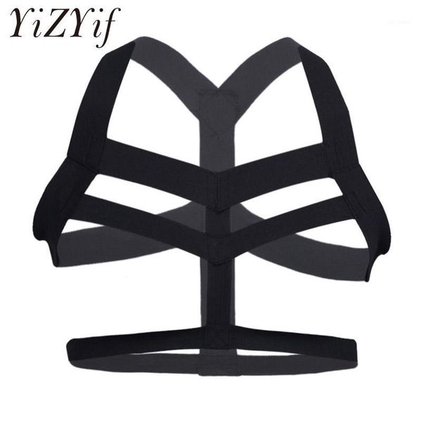

yizyif men bondage nylon body chest harness fetish costume wetlook arnes hombre nightclub hollow out lingerie zentai clothes1, Black