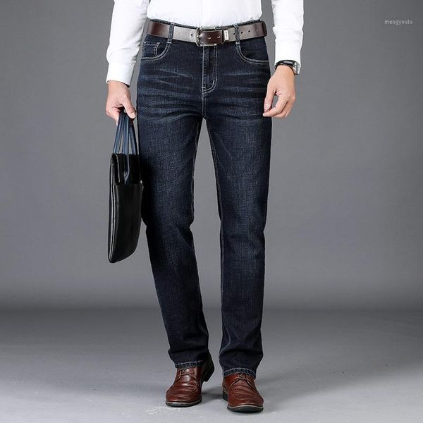 

2019 new designs men's business casual jeans pant basic styles straight cut trousers quality plus size 421, Blue