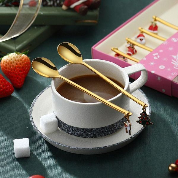 

stainless steel christmas spoon creative coffee stirring spoon dessert spoon christmas new year gift kid tableware h wmtcbp
