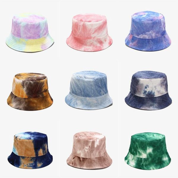 

wide brim hats tie dyed printed 2021 autumn women casual corduroy cotton bucket hat floppy warm fisherman hip hop gorros, Blue;gray