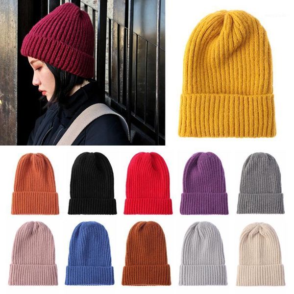 

new winter soft thicken warm hedging cap solid color wool knit beanies women fashion casual hat slouchy bonnet ski hat1