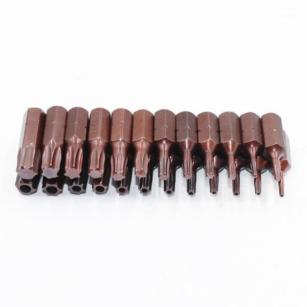 

12pcs s2 steel 1/4 inch shank magnetic torx screwdriver bit set with hole t6 t7 t8 t9 t10 t15 t20 t25 t27 t30 t35 t401