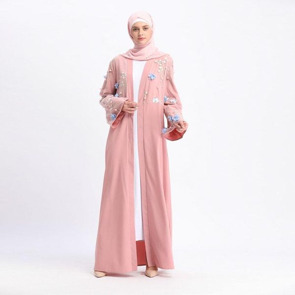 

muslim abaya for women's cardigan dress embroidery 3d stereoscopic floral abaya turkey maxi dress cardigan ramadan long1, Black;gray