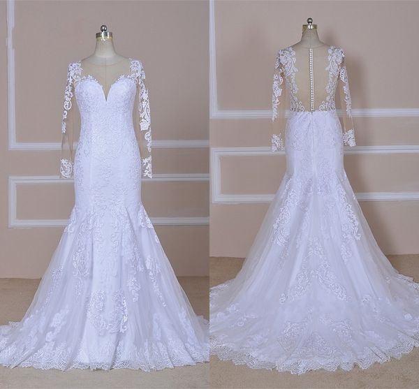 Abiti da sposa taglie forti Maniche lunghe Abito da sposa a sirena con scollo a barchetta in pizzo costoso con scollo a barchetta Abiti da sposa da donna