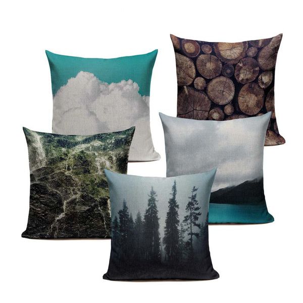

mountain lakeside snow waves water wood cushion cover linen cotton pillow case square sofa decor home textile product custom