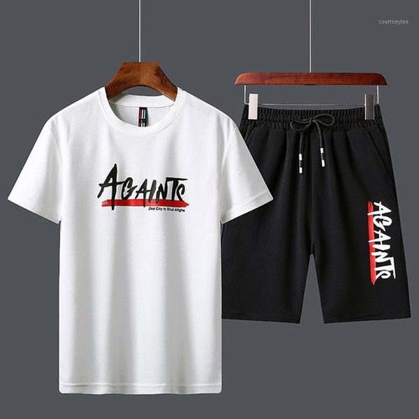 

new tracksuit male 2020 summer men's sport track suits tshirts + shorts sets two pieces sets male sportswears suits size -4xl1, Gray