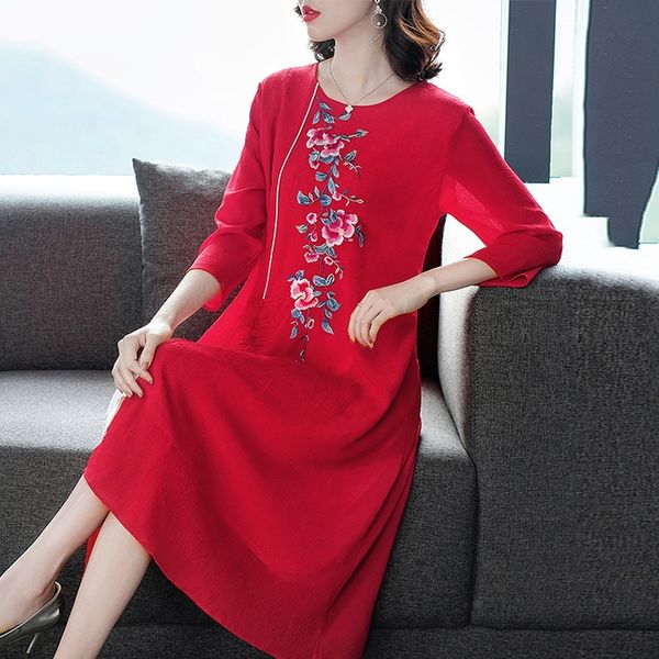 

mom 2020 summer new loose skinny national style embroidered round neck short pullover dress dresssleeve pullover dress nwcf4, Black;gray