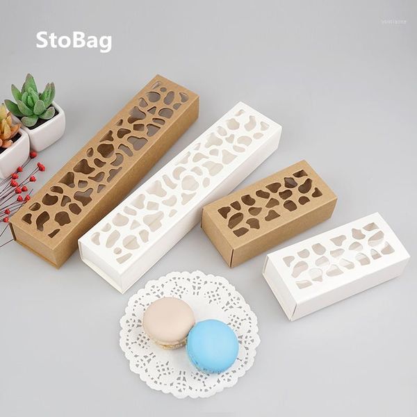 

stobag 10pcs hollow macarons biscuit box long / shortcake cake nougat box chocolate paper gift wedding birthday party1