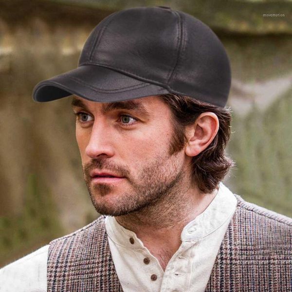 

black fashion hat autumn winter men leather warm baseball caps cowhide flat cap middle-aged men brands leather hats1, Blue;gray