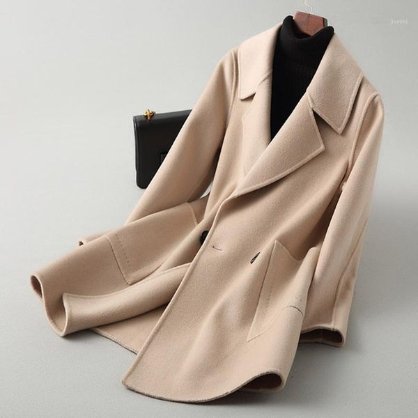 

2019 new casual slim double breasted ladies wool coat women autumn winter elegant jacket coat female a0081, Black
