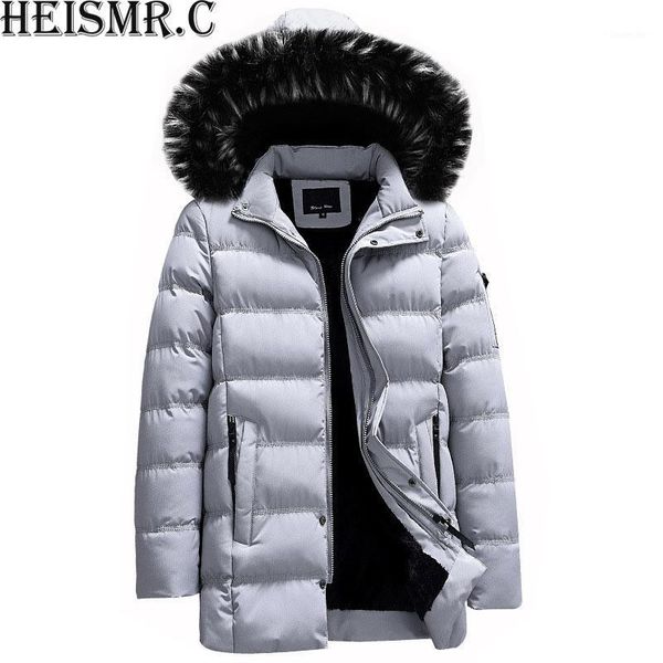 

2020 new men's winter jacket mens brand plus velvet thickening with fur trim hood padded coat male casual fleece parkas bdk1301, Black