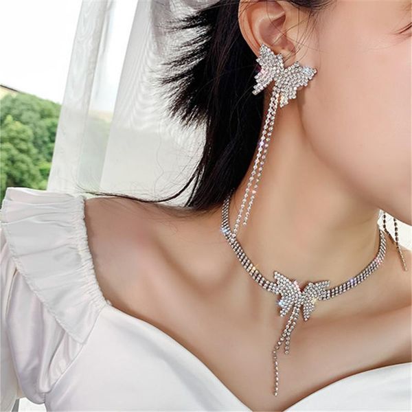 

fyuan кристалл бабочка choker ожерелье для женщин длинной кисточки rhinestone ожерелье свадьбы ювелирных изделия партии подарков, Golden;silver