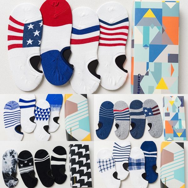 

c0rlz caramella 9uvux summer 2019 invisible and box 4 pairs of invisible socks gift box men's cotton men's sports socks spring, Black