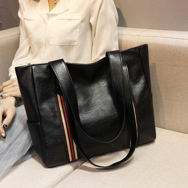 

продажа повседневная сумка женщин простой дизайн мягкая кожа commute большой tote сумка для дамы сумок, черный dropshipping