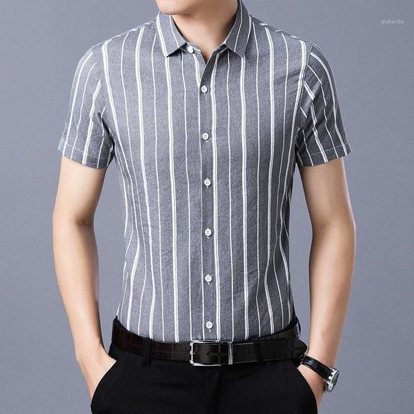 

in the summer of 2020 the new men's young and middle-aged man half sleeve thin striped shirt collar cultivate one's morality men1, White;black