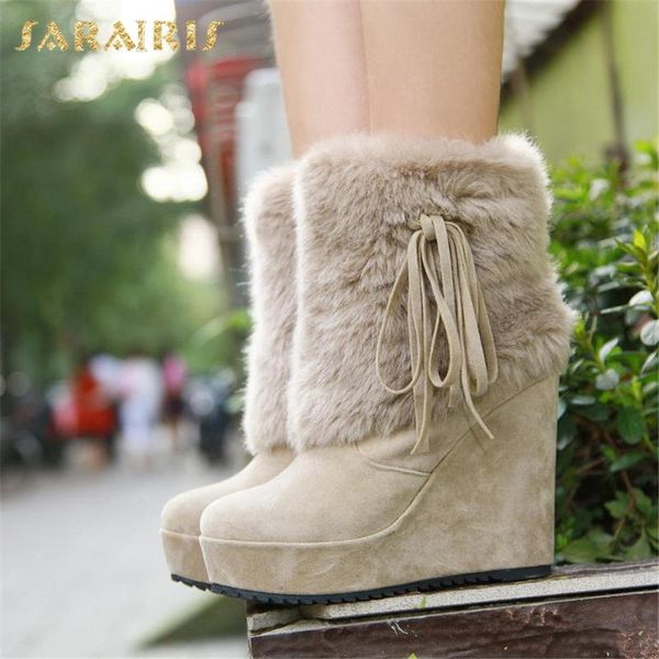 

lapolaka 2020 fashion new wedge high heels warm shoes ladies boots platform slip on add fur winter ankle boots woman shoes, Black