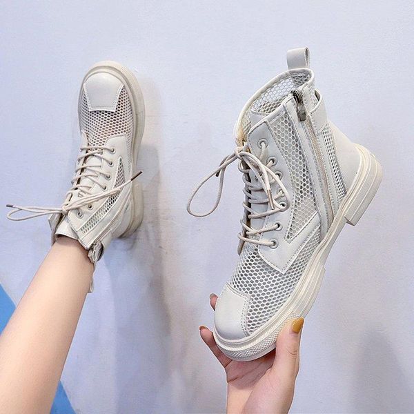 

boots female gauze punched sheet casual versatile hollow out celebrity style short sig lady shoes -40, Black