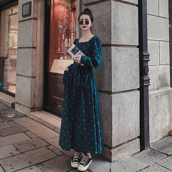 

b1qjq 2020 spring polka autumn new and socialite temperament design sense niche french slimming fashion dress dress dot skirt tud2f, Black;gray