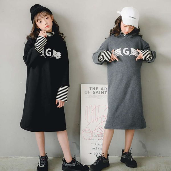 

wtern girls' plush sweater 2020 winter sle hooded long skirt high collar warm drs for middle and large children h249kgtj, Red;yellow