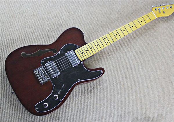 

flyoung tele single f hole electric guitar elm dark wine red body retro color neck customizable color