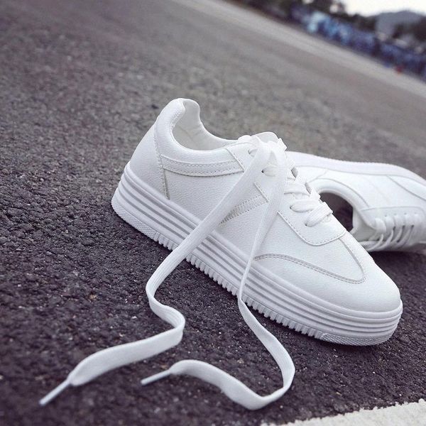 

new 2020 spring fashion sneakers women flat platform white shoes ladies brand sneakers soft thick sole students shoes zh2515 #mz52, Black