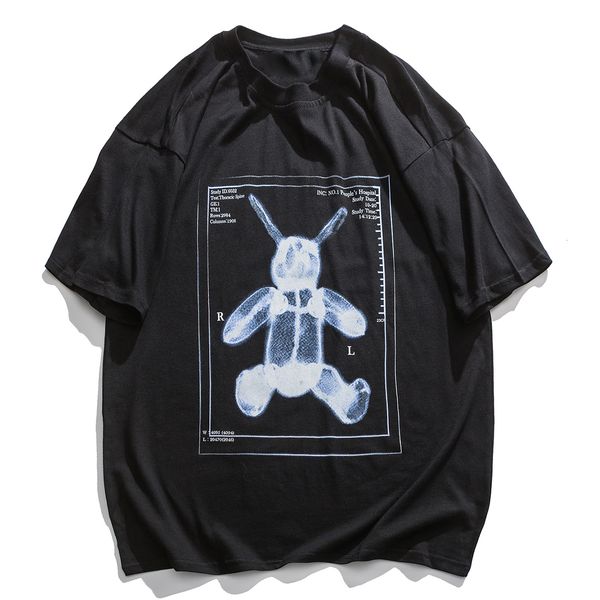 

2021 new x-ray rabbit print t shirt men hip hop harajuku short sleeve summer oversized loose streetwear casual tshirts balq, White;black