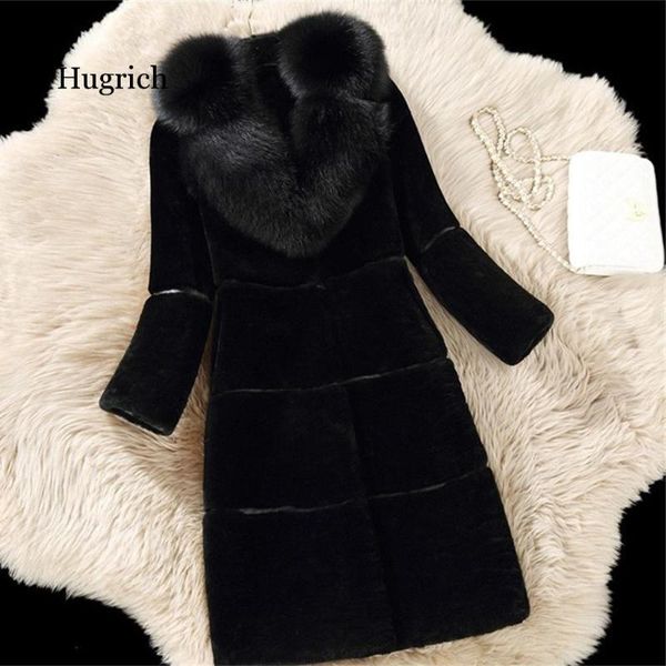 

women's fur & faux luxury coats large size 5xl women winter thick long jacket fashion fake collar outerwear, Black