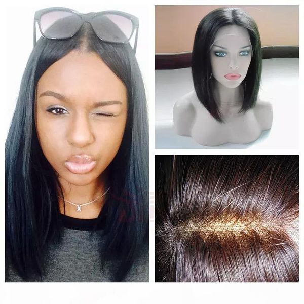 

bob lace front human hair wigs short peruvian unprocessed brazilian pre plucked full lace straight wig for black women with baby hairs, Black;brown