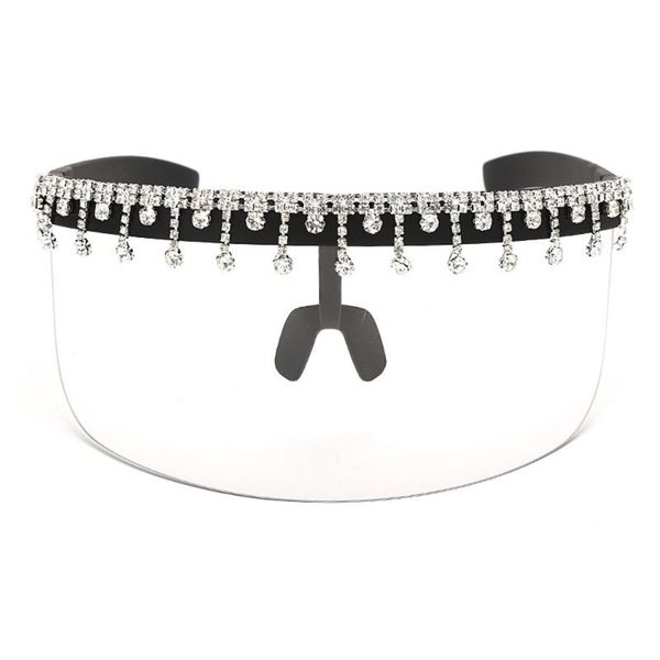 

sunglasses flat oversized women men crystal diamond sun glasses big mask sandproof shades sunglass goggle fml, White;black