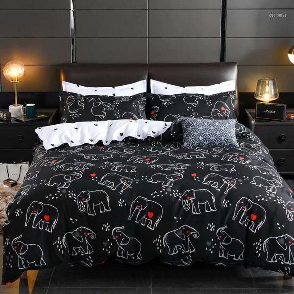 

classical double sided bed linings concise style bedding set quilt cover pillowcase bed 2-3pcs/set duvet cover black elephant1