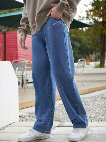 

men letter embroidery jeans d9o8#, Blue