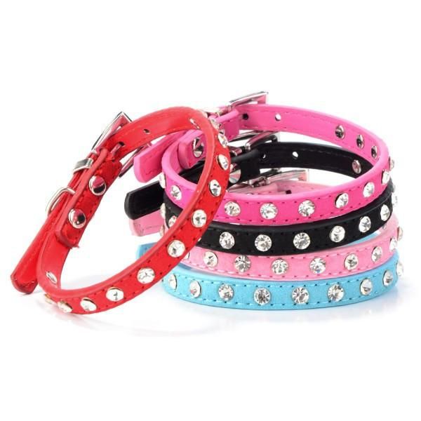 

dog collars & leashes factory price pet suede pu leather crystal rhinestone puppy cat collar necklace xs s m