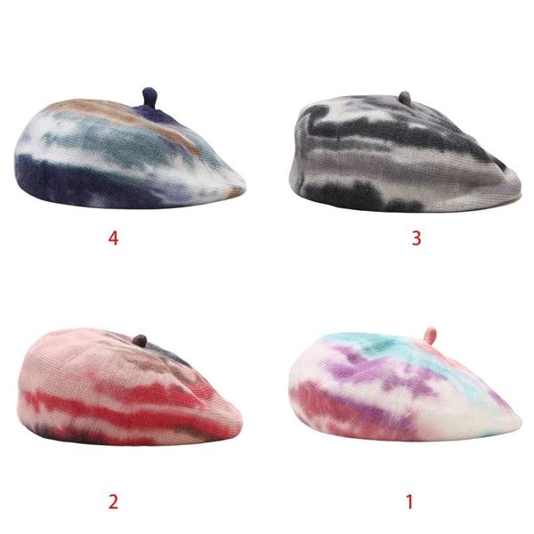 

berets women girls winter faux wool knitted beret cap gradient colorful tie-dye french style warm vintage painter beanies, Blue;gray