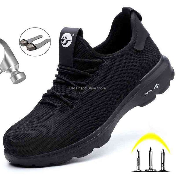 

lightweight safety shoes men's work boots steel toe construction puncture-proof outdoor sneakeres fro men, Black